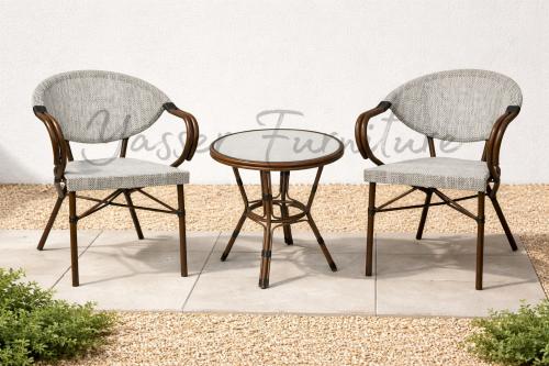 كرسين خيزران + طاوله سطح زجاج مقاس 60سم.