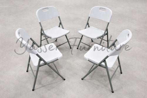 كرسي قواعد حديد مقعد بلاستيك قابل لطيء.