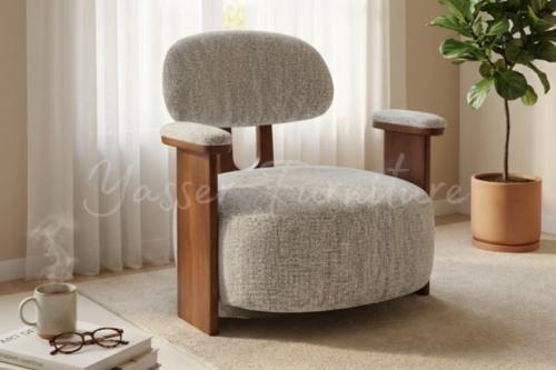 كرسي ضيافة راقٍ بتفاصيل خشبية فاخره بعدة ألوان.