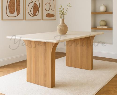 طاولة خشب مستطيلة بتصميم منحوت بعدة ألوان ومقاسات.