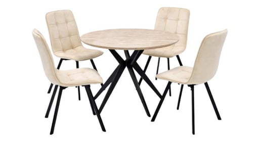 طاولة طعام خشب دائريه + 4 كراسي قماش مخمل ناعم بعد...