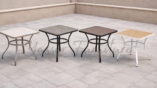 طاوله مربع حديد سطح خشب مقاس 90سم بعدة ألوان.