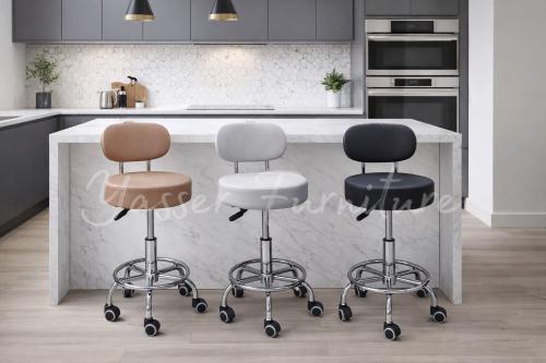 كرسي بار بستم دوار قماش جلد بعدة ألوان.