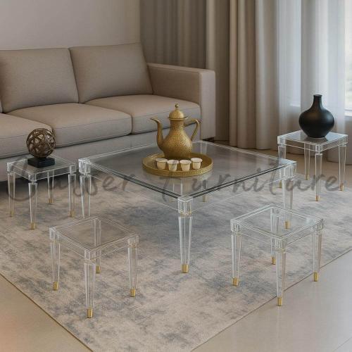 طقم طاولات ضيافة فاخرة بزجاج وأكريليك.