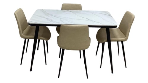 طاولة طعام سراميك + 4 كراسي قماش جلد بعدة ألوان.