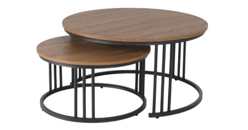 طقم طاولتين خشب متداخله بعدة ألوان.