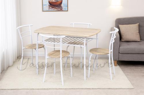 طاولة طعام خشب + 4 كراسي بعدة ألوان.