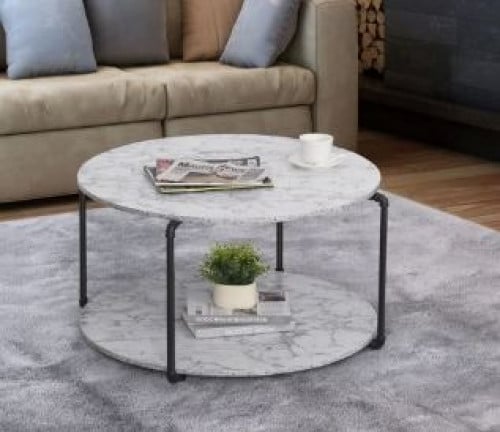 طاولة قهوة خشب رخامي وحديد - 80×50 سم