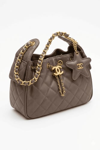 حقيبة شانيل هوبو جلد مبطن مع تعليقة نجمة وسلسلة ذه...