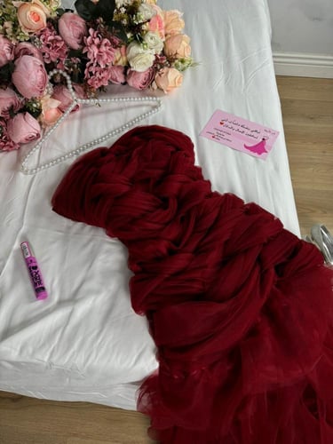 فستان احمر غامق خامة تل تيواني اصلي