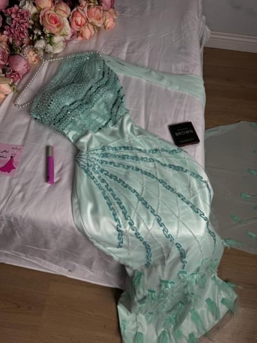 فستان سهرة خامة كلفه جاهزه مطرزه راقيه شيفون كم عل...