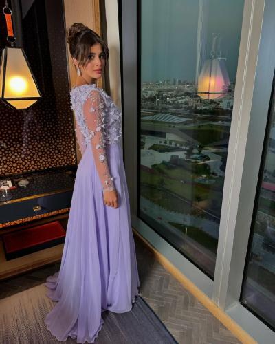 فستان سهرة راقي خامة شيفون على تفته كلفه جاهزه