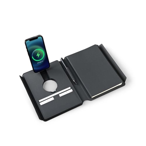 دفتر وشاحن لاسلكي وحامل جوال