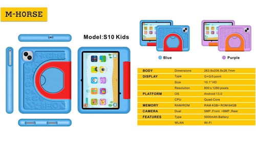 تابلت اطفال ام هورس 64GB M-HORSE -S10 Kids ضمان سن...