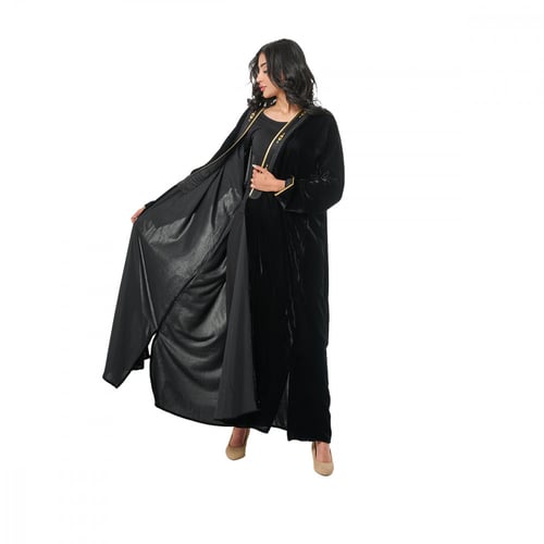 عباية بشت مخمل لون اسود - ذهبي