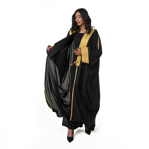 عباية بشت ملكي خاص لون اسود - ذهبي