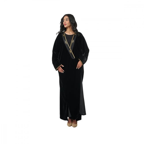 عباية بشت مخمل لون اسود - ذهبي