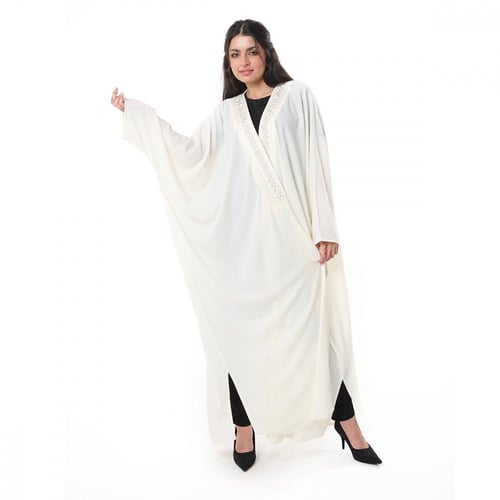 عباية بشت الحروف لون ابيض - فضي