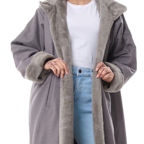 فروة شال كشميري جوخ لون رصاصي