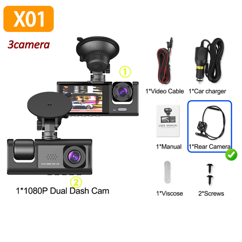 1080P سيارة Dvr 3 كامرا داش كام للسيارات كاميرا لم...