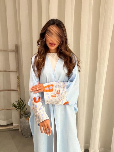 عبايه سماويه من قماش النن القصه نص بشت