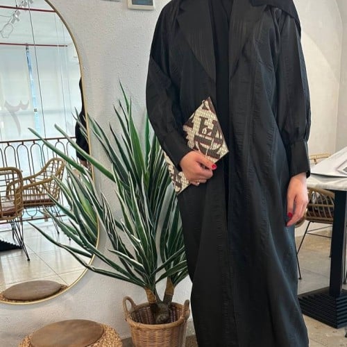 عباية المنى , عباية سوداء قماش جاكار فخم بقصه عادي...