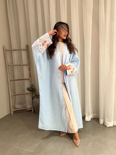 عبايه سماويه من قماش النن القصه نص بشت