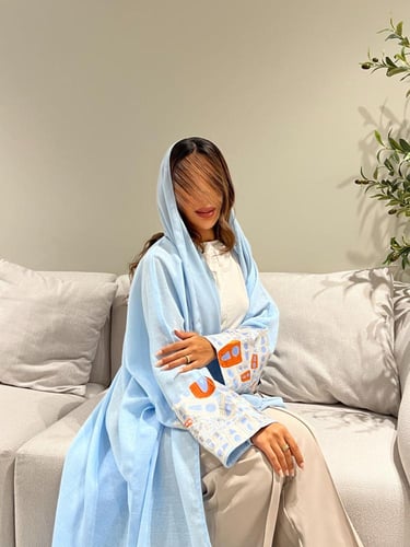 عبايه سماويه من قماش النن القصه نص بشت