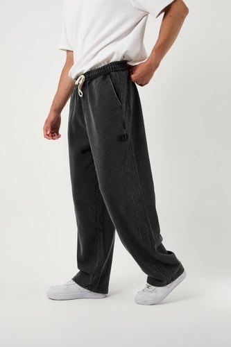 بنطلون أسود باهت واسع طويل N9N