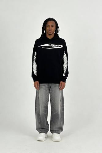 هودي أسود ستريت وير واسع بطبعة أمامية HELLSTAR