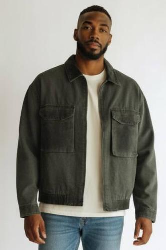 جاكيت زيتي Edge Denim قصير بجيوب