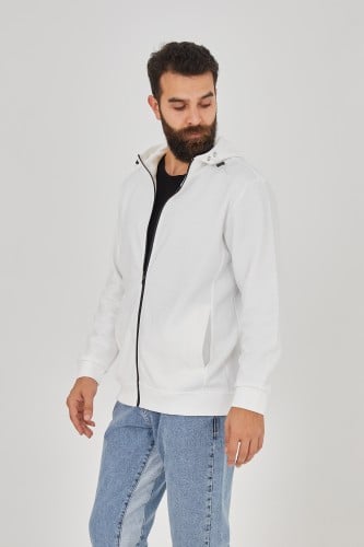 سويتر هودي أبيض بسحاب