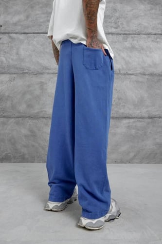 بنطال قطني واسع بلون الازرق وخصر مطاطي