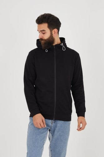 سويتر هودي أسود بسحاب