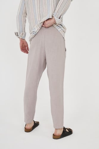 بنطال كتان بيجي رملي مزود بخصر مطاطي وحبل