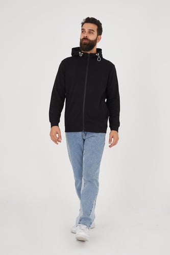 سويتر هودي أسود بسحاب