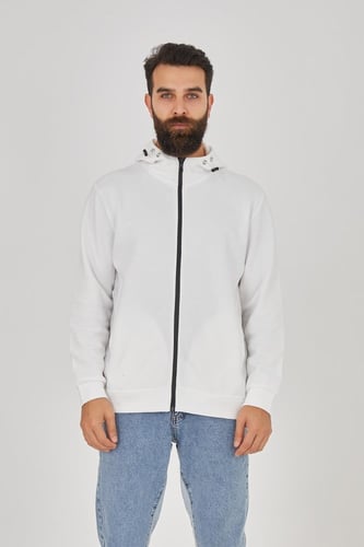 سويتر هودي أبيض بسحاب