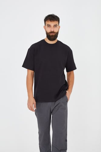 تيشيرت اوفر سايز كتان أسود