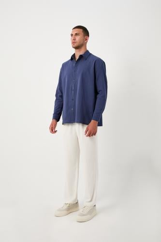 قميص كتان كجلي طويل الأكمام خفيف ومريح