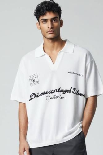 تيشيرت قطني تريكو قلاب لون ابيض