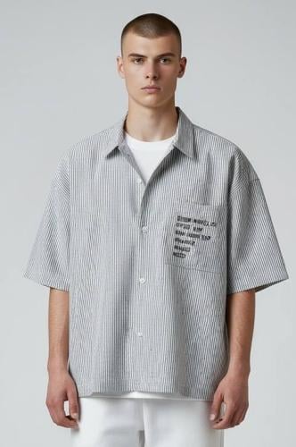 قميص بوكس مخطط لون رمادي