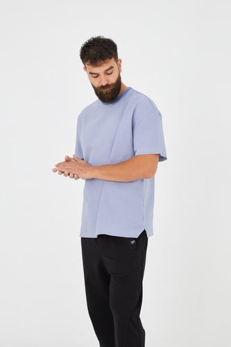 تيشيرت اوفر سايز كتان أزرق