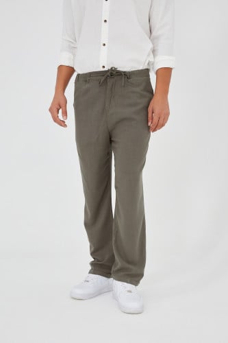 بنطال زيتي كتان اوفر سايز