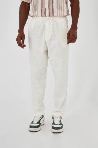 بنطال كتان مزود بخصر مطاطي وحبل