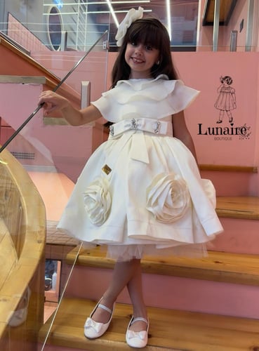 فستان فخم مع اكسسوار الشعر ( اللون اوف وايت