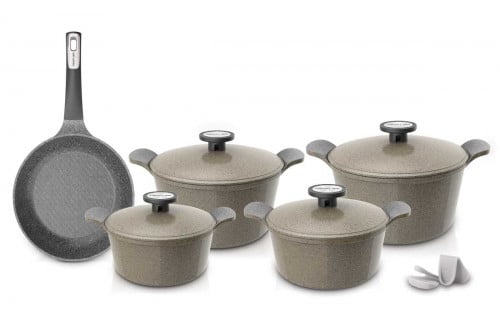 طقم أدوات طهي نيوفلام جرانيت رصاصي مكون من 9 قطع