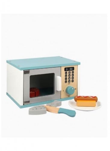 مجموعة ألعاب آلة الطبخ بالميكروويف الخشبية