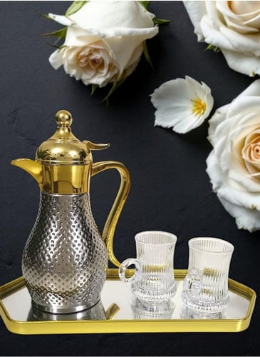 ترمس ثلاجة شاي جذابة بتصميم أنيق فضي/ذهبي من الستا...