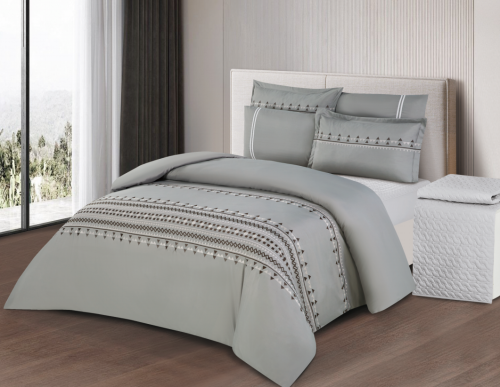 طقم لحاف شامل للمواسم مع تطريز سادة مزدوج مكون ٦ ق...