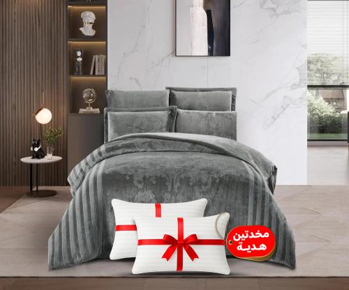 طقم لحاف شتوي فانيلا مخمل ٦ قطع مقاس مزدوج – بني